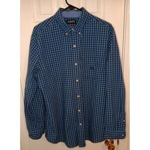 Large Mens Chaps Easy Care Blue Plaid Long Sleeve Button Up Shirt